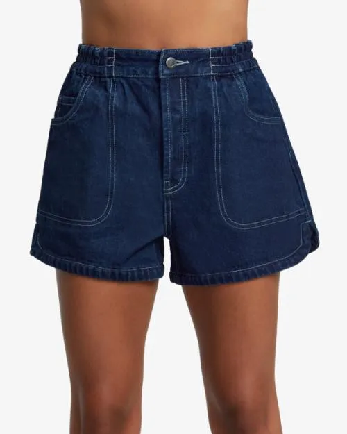Rvca Venice Denim Shorts Washed Blue Women Denim