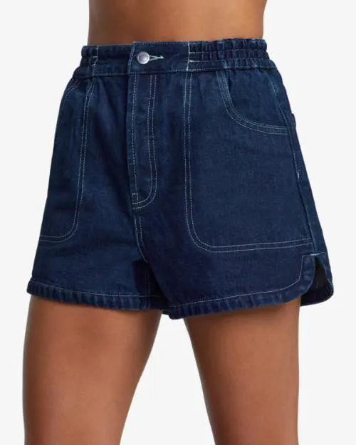 Rvca Venice Denim Shorts Washed Blue Women Denim