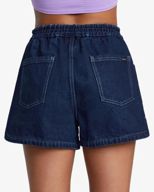Rvca Venice Denim Shorts Washed Blue Women Denim