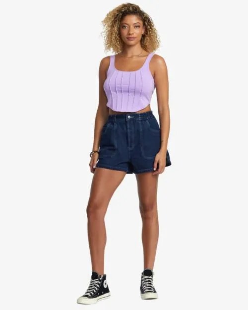 Rvca Venice Denim Shorts Washed Blue Women Denim