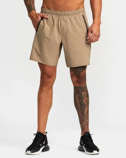 Rvca Yogger Stretch Elastic Waist Shorts 17034 Dark Khaki Men Athletic Shorts