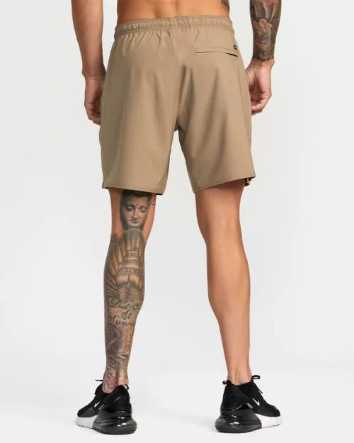 Rvca Yogger Stretch Elastic Waist Shorts 17034 Dark Khaki Men Athletic Shorts