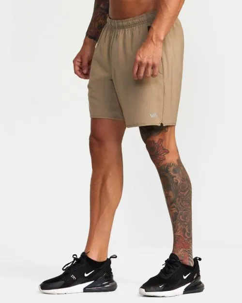 Rvca Yogger Stretch Elastic Waist Shorts 17034 Dark Khaki Men Athletic Shorts