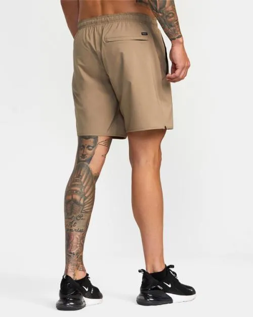 Rvca Yogger Stretch Elastic Waist Shorts 17034 Dark Khaki Men Athletic Shorts