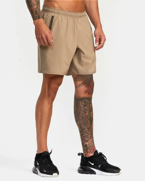 Rvca Yogger Stretch Elastic Waist Shorts 17034 Dark Khaki Men Athletic Shorts