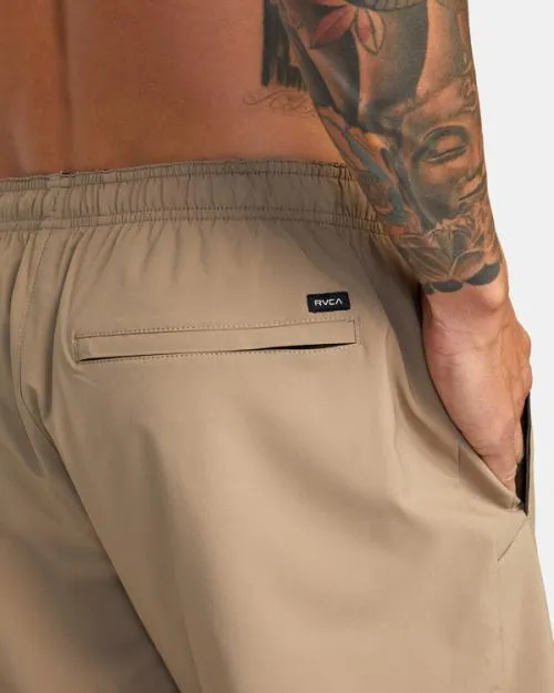 Rvca Yogger Stretch Elastic Waist Shorts 17034 Dark Khaki Men Athletic Shorts