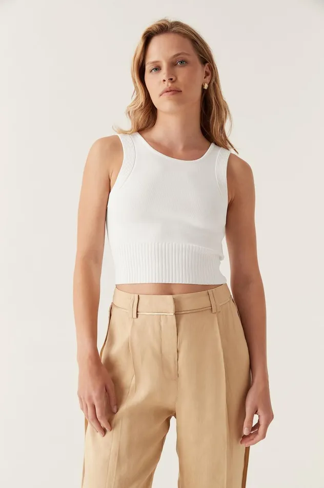 Saoirse Scoop Back Neck Top Ivory Women Aje Body 038 Crepe Knit