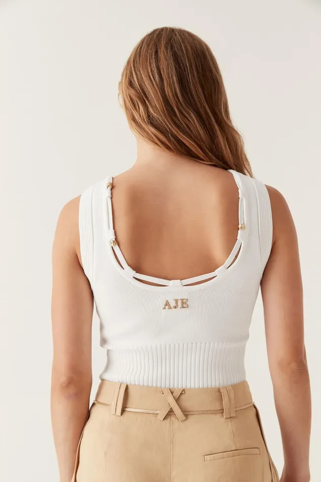 Saoirse Scoop Back Neck Top Ivory Women Aje Body 038 Crepe Knit