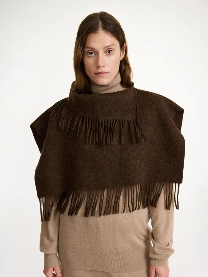 Scarves Women By Malene Birger Turtla Wool Fringe Bib Shitake