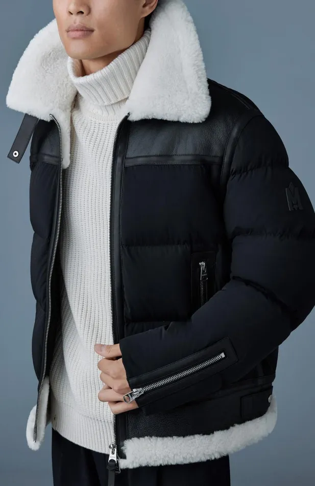 Shearling Jackets Men Mackage ROBERT Mixedmedia Shearling Down Jacket Sky Blue