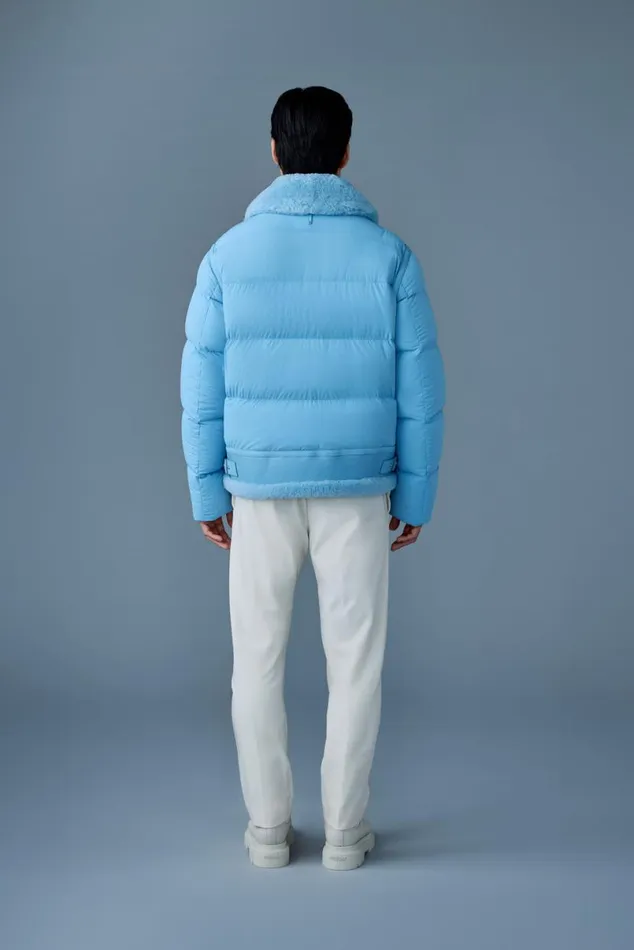 Shearling Jackets Men Mackage ROBERT Mixedmedia Shearling Down Jacket Sky Blue Shearling Jackets Men Mackage ROBERT Mixedmedia Shearling Down Jacket Sky Blue
