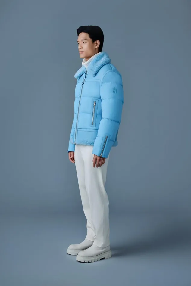 Shearling Jackets Men Mackage ROBERT Mixedmedia Shearling Down Jacket Sky Blue Shearling Jackets Men Mackage ROBERT Mixedmedia Shearling Down Jacket Sky Blue