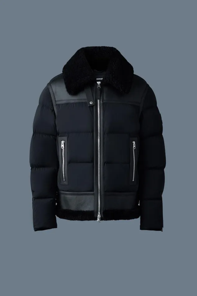 Shearling Jackets Men Mackage ROBERT Mixedmedia Shearling Down Jacket Sky Blue Shearling Jackets Men Mackage ROBERT Mixedmedia Shearling Down Jacket Sky Blue