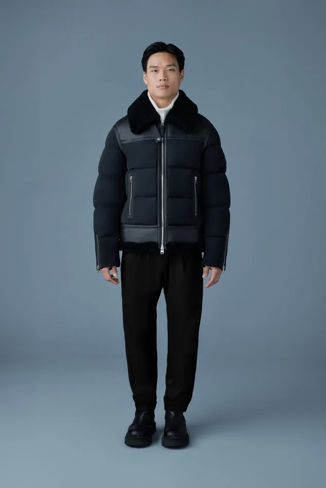 Shearling Jackets Men Mackage ROBERT Mixedmedia Shearling Down Jacket Sky Blue Shearling Jackets Men Mackage ROBERT Mixedmedia Shearling Down Jacket Sky Blue