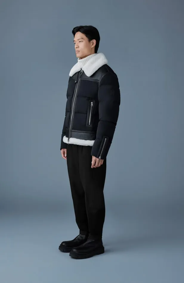 Shearling Jackets Men Mackage ROBERT Mixedmedia Shearling Down Jacket Sky Blue Shearling Jackets Men Mackage ROBERT Mixedmedia Shearling Down Jacket Sky Blue