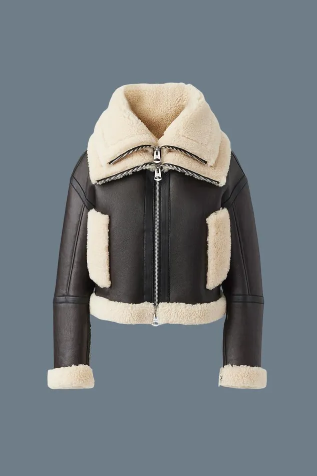Shearling Jackets Women Mackage PENELOPA Sheepskin Jacket With Double Collar Black