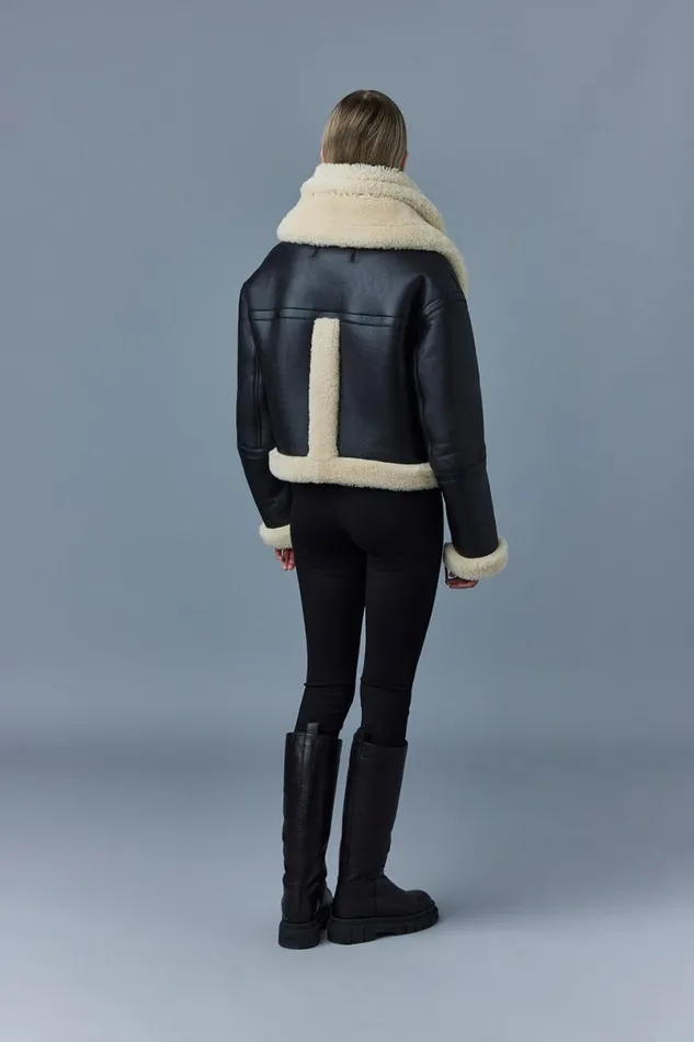 Shearling Jackets Women Mackage PENELOPA Sheepskin Jacket With Double Collar Black