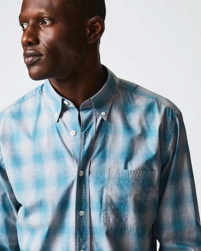 Shirting Men Billy Reid Melange Shadow Plaid Tuscumbia Shirt Greysmoke Blue
