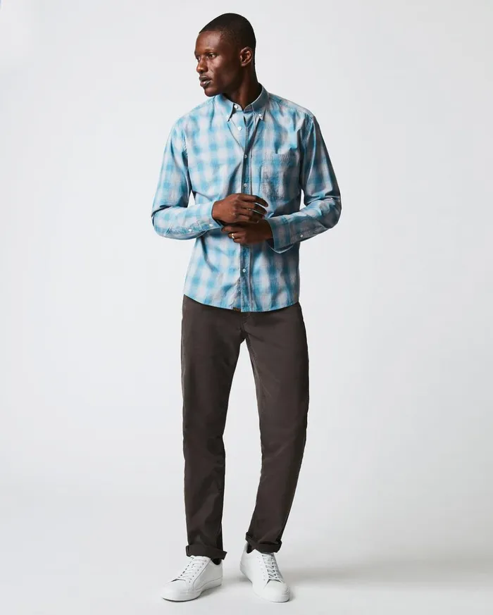 Shirting Men Billy Reid Melange Shadow Plaid Tuscumbia Shirt Greysmoke Blue