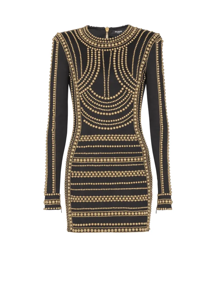 Short Gold Beadembroidered Dress Gold Women Balmain Dresses
