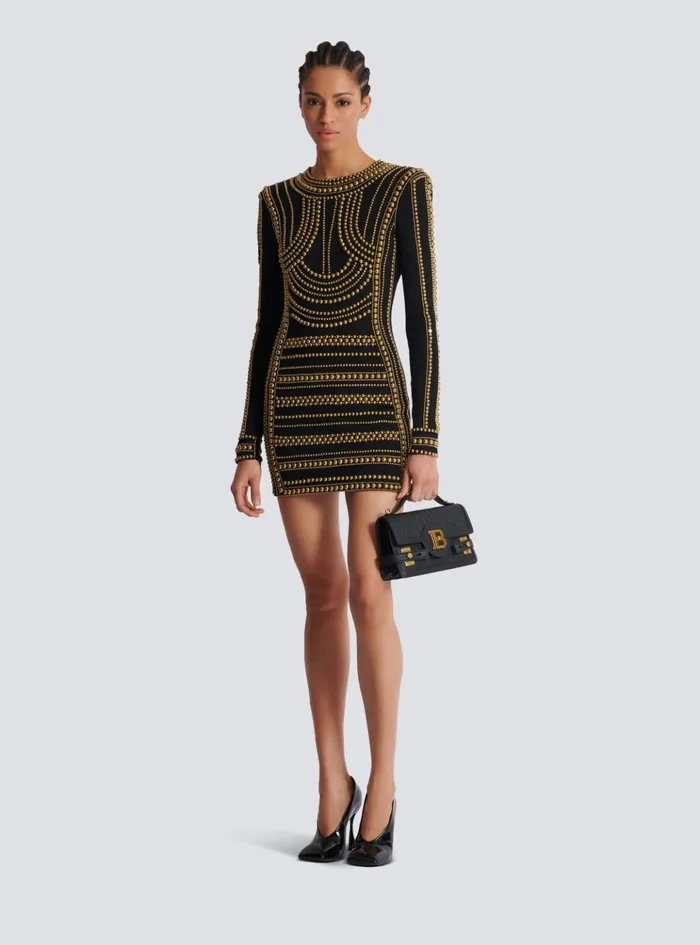 Short Gold Beadembroidered Dress Gold Women Balmain Dresses