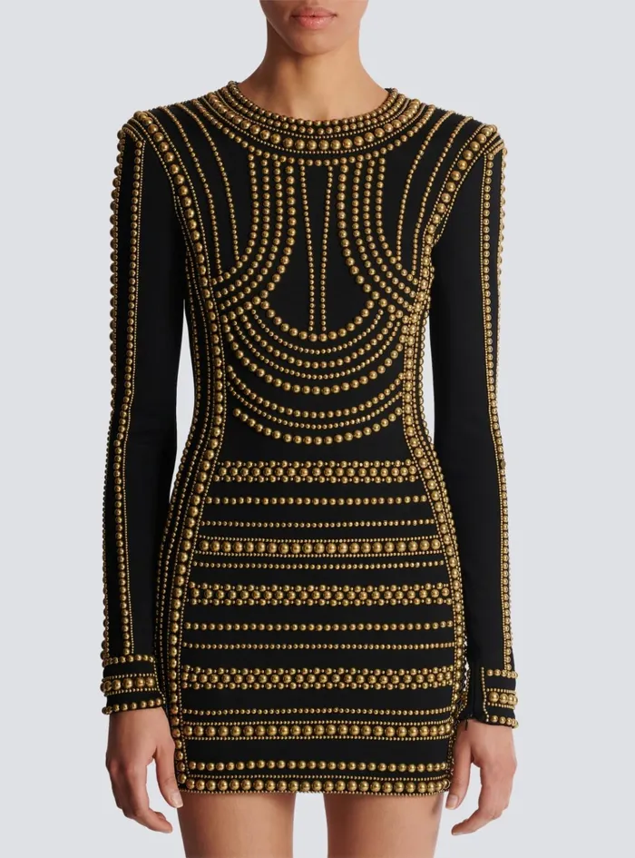 Short Gold Beadembroidered Dress Gold Women Balmain Dresses