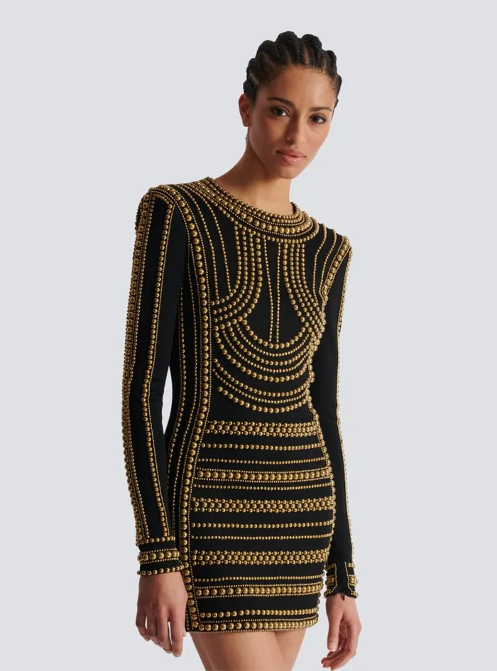 Short Gold Beadembroidered Dress Gold Women Balmain Dresses