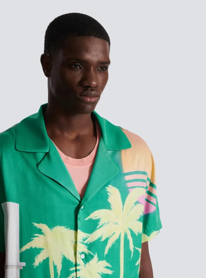 Shortsleeved Twill Shirt With Palm Tree Print Multicolor Men Balmain Shirts And Polos