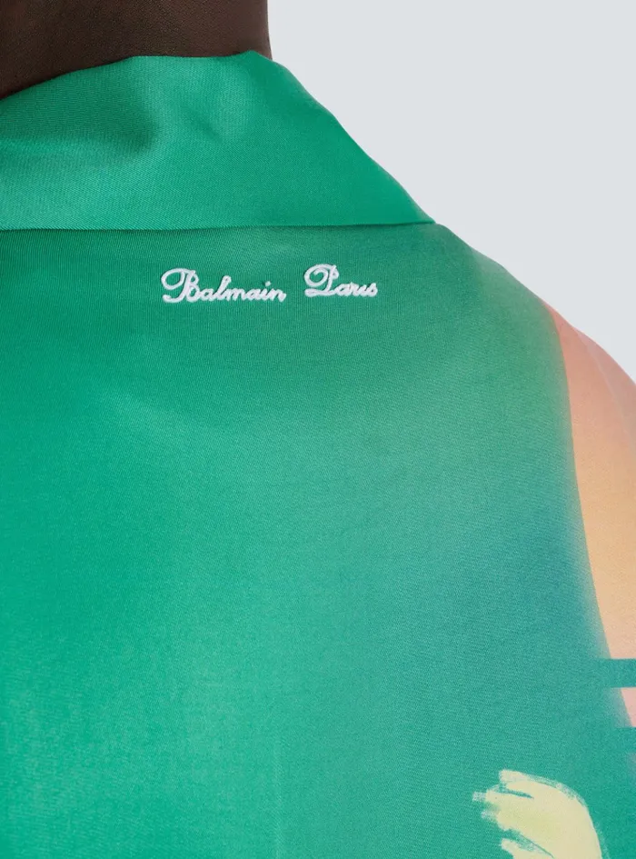 Shortsleeved Twill Shirt With Palm Tree Print Multicolor Men Balmain Shirts And Polos
