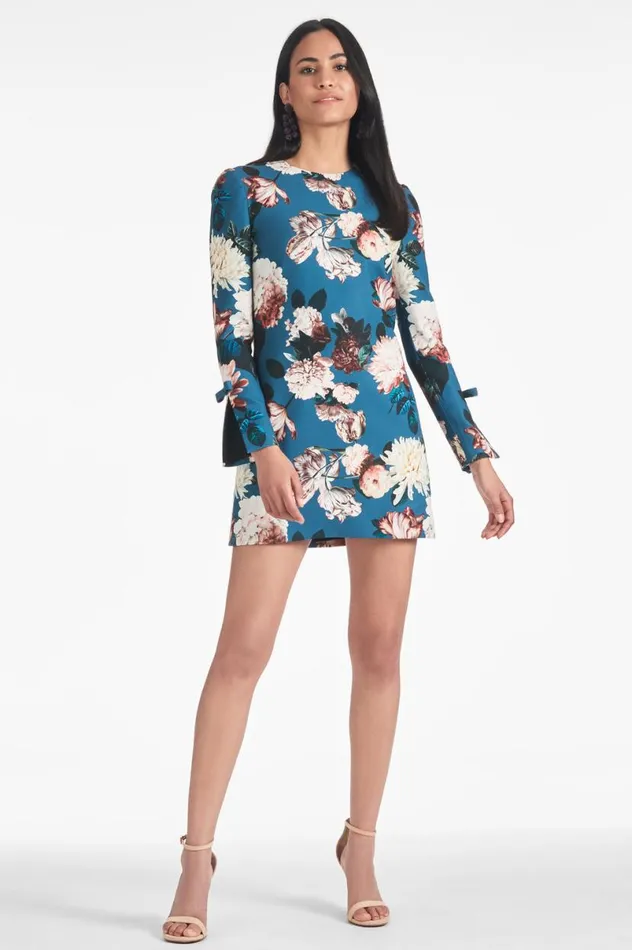 Short Women Sachin and Babi Lily Dress 8211 Teal Garden Crepe Mini Dress