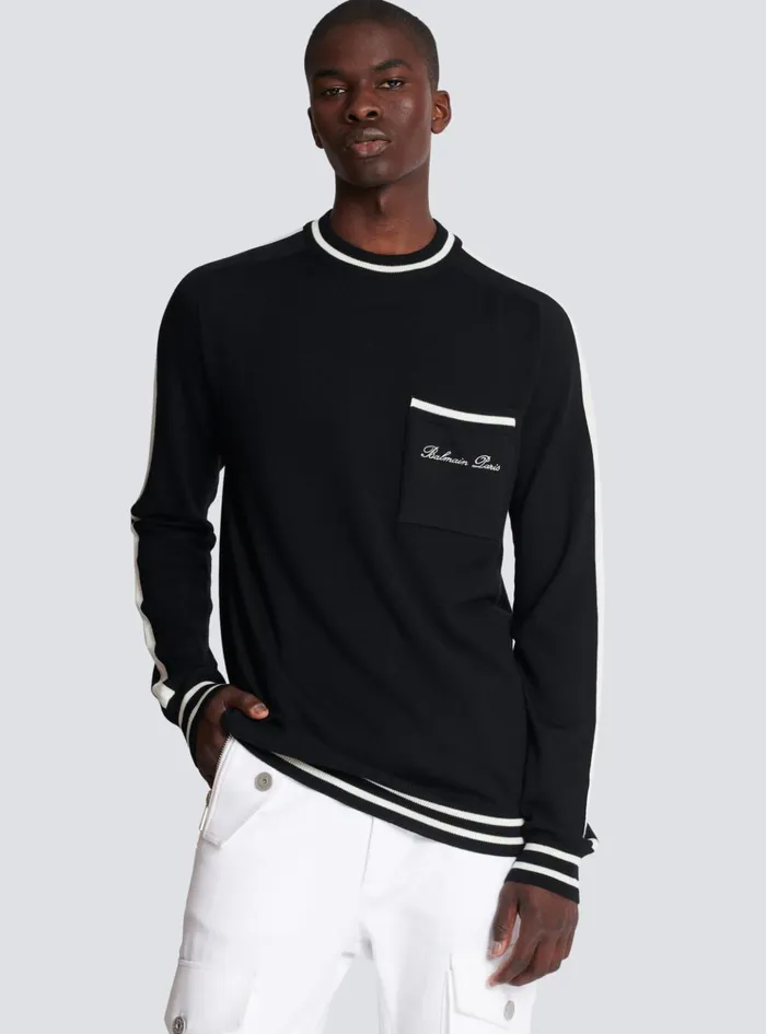 Signature Jumper Black Men Balmain Knitwear