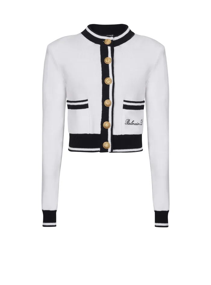 Signature Knit Cardigan White Women Balmain Knitwear