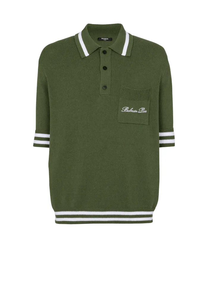 Signature Knit Polo Shirt Khaki Men Balmain Shirts And Polos