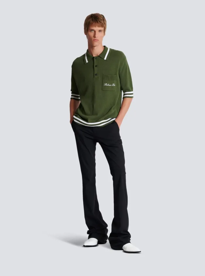 Signature Knit Polo Shirt Khaki Men Balmain Shirts And Polos