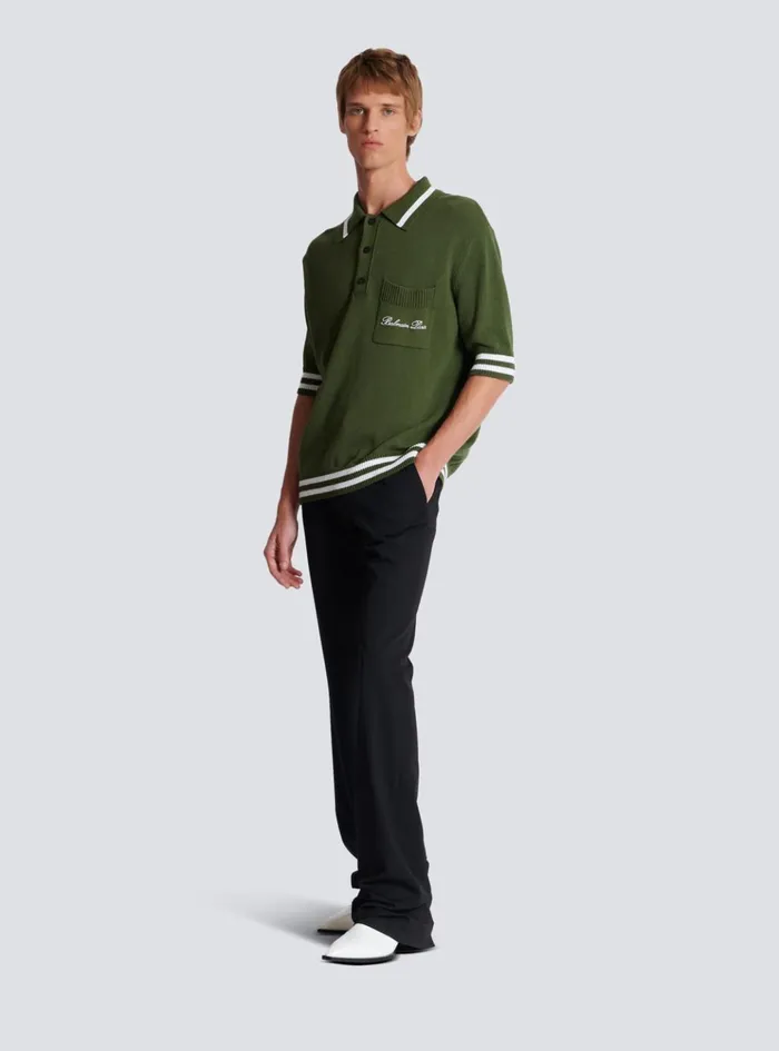 Signature Knit Polo Shirt Khaki Men Balmain Shirts And Polos