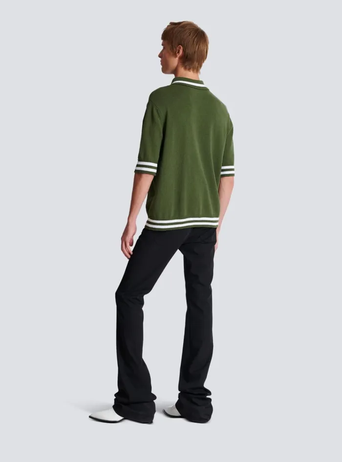 Signature Knit Polo Shirt Khaki Men Balmain Shirts And Polos