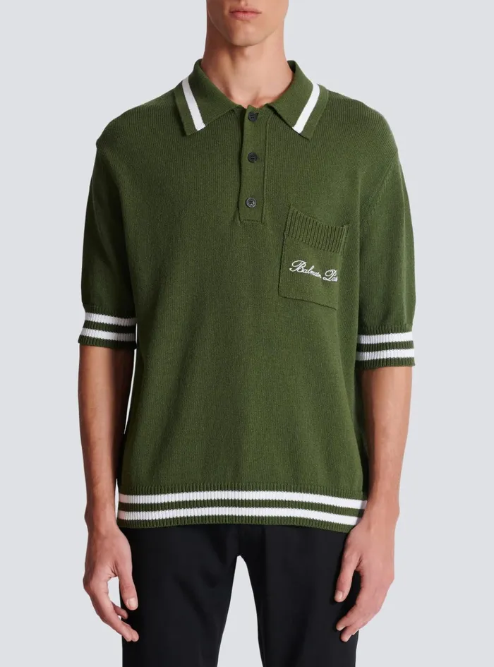 Signature Knit Polo Shirt Khaki Men Balmain Shirts And Polos
