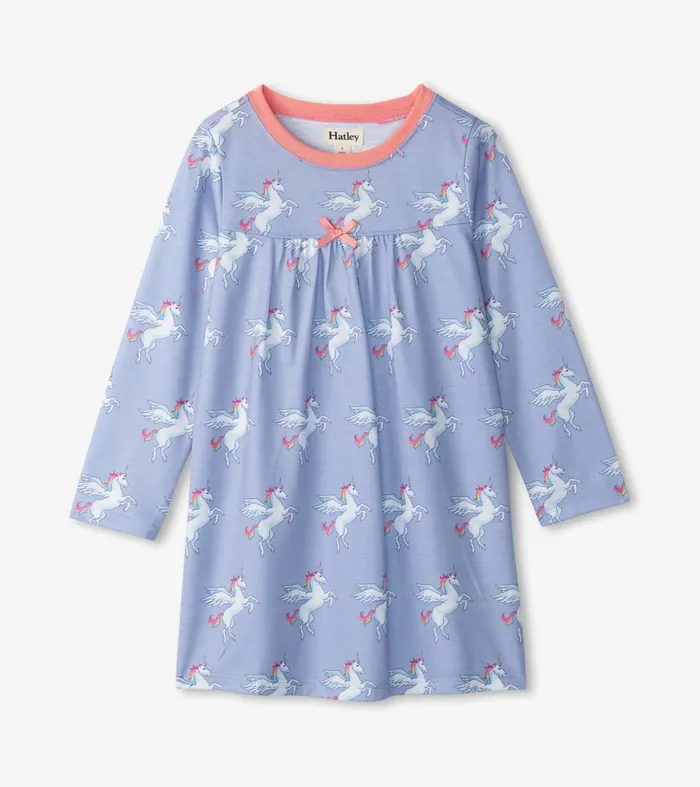 Sleepwear Girls Hatley Girls Rainbow Unicorn Long Sleeve Nightgown