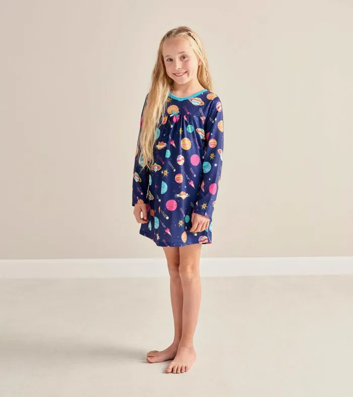 Sleepwear Girls Hatley Interstellar Long Sleeve Girls Nightgown