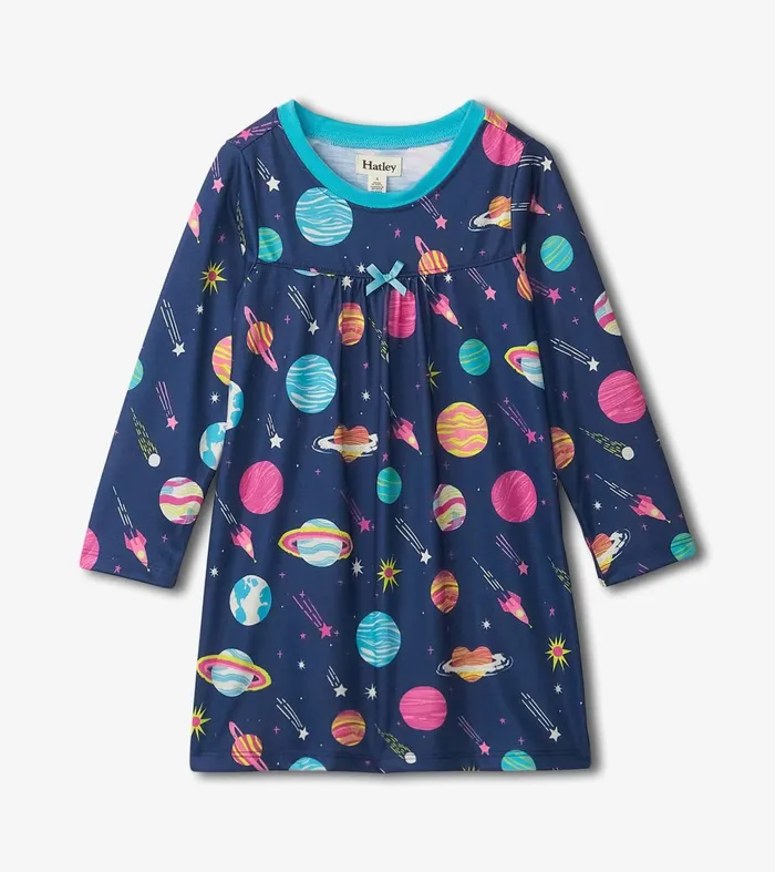 Sleepwear Girls Hatley Interstellar Long Sleeve Girls Nightgown