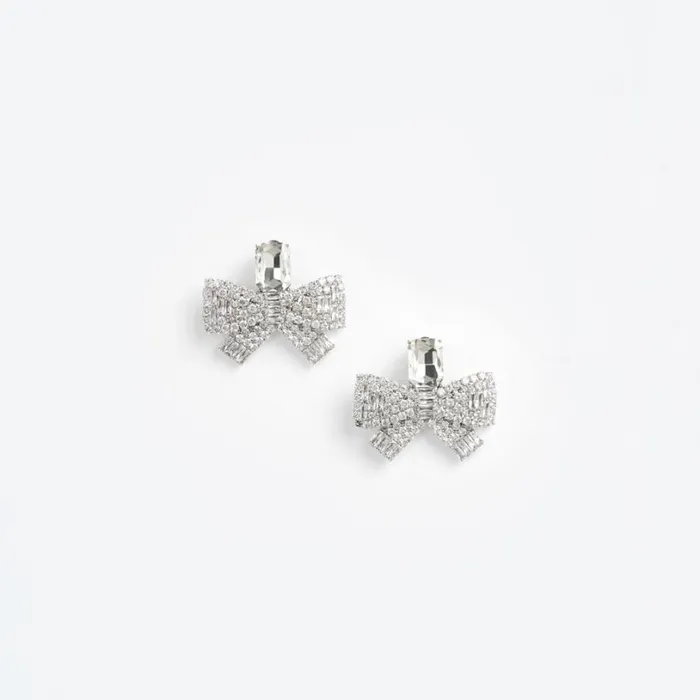 Small Crystal Bow Earrings Women Self Portrait Jewellery