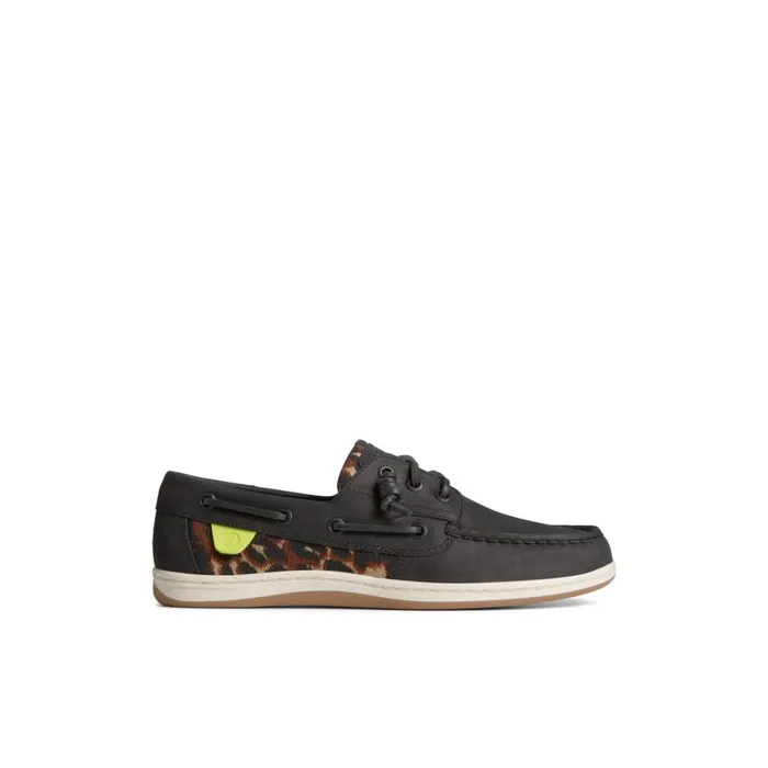 Sperry Songfish Cheetah Boat Shoe Black Women Boat Shoes