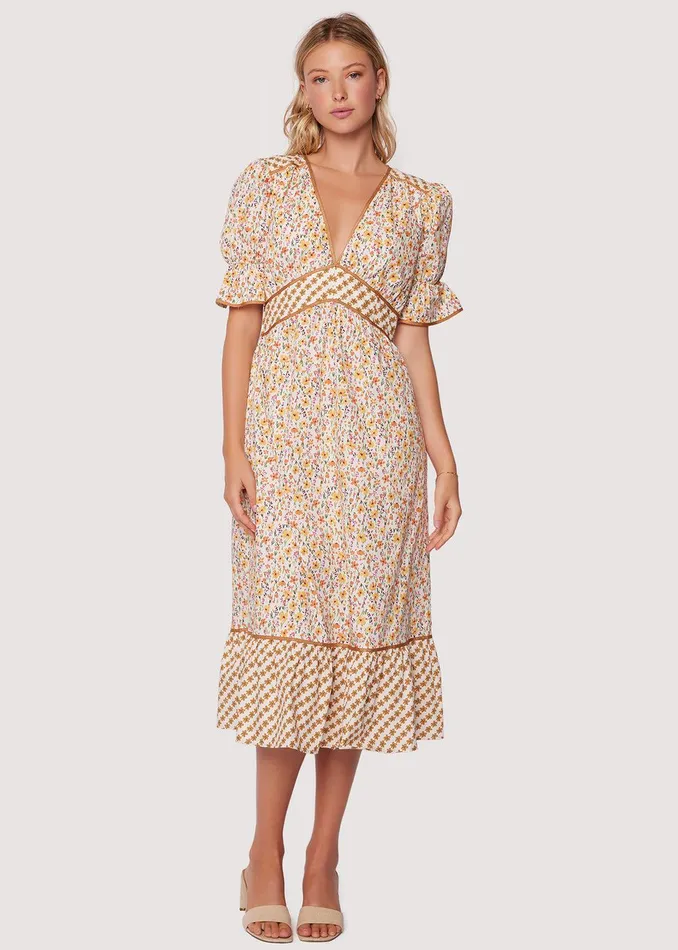 Spring Sunrise Midi Dress Yellowmultifloral Women Lost Wander Dresses