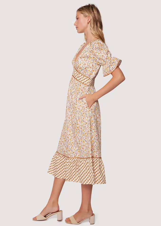 Spring Sunrise Midi Dress Yellowmultifloral Women Lost Wander Dresses