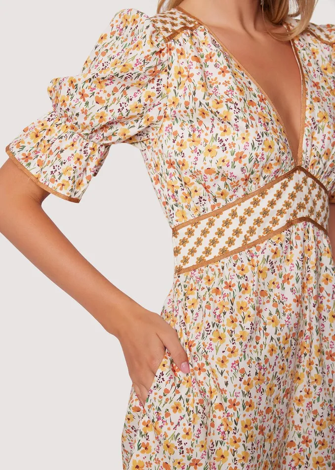 Spring Sunrise Midi Dress Yellowmultifloral Women Lost Wander Dresses