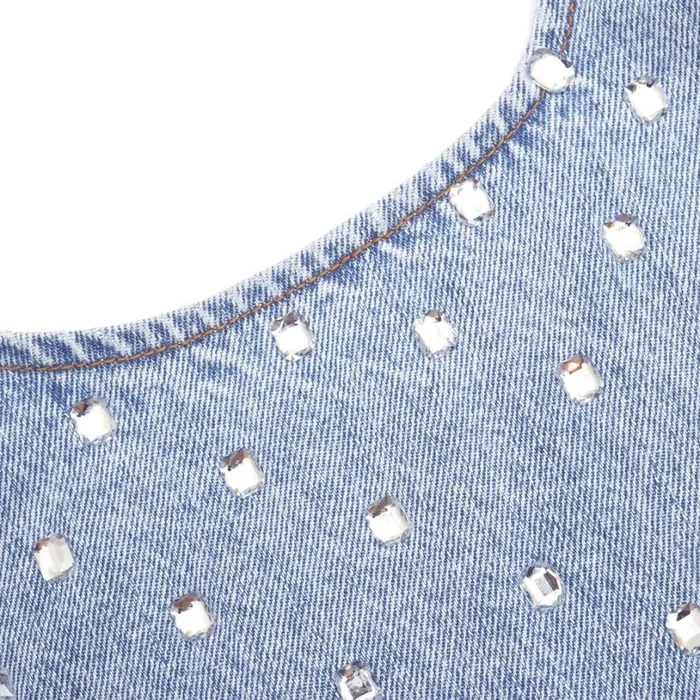 Square Rhinestone Denim Top Women Self Portrait Tops Square Rhinestone Denim Top Women Self Portrait Tops