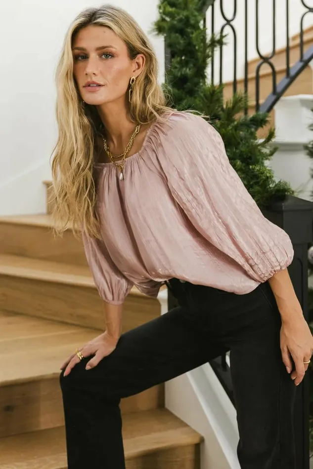 Stevie Plisse Blouse In Blush Blush Women Bohme Tops