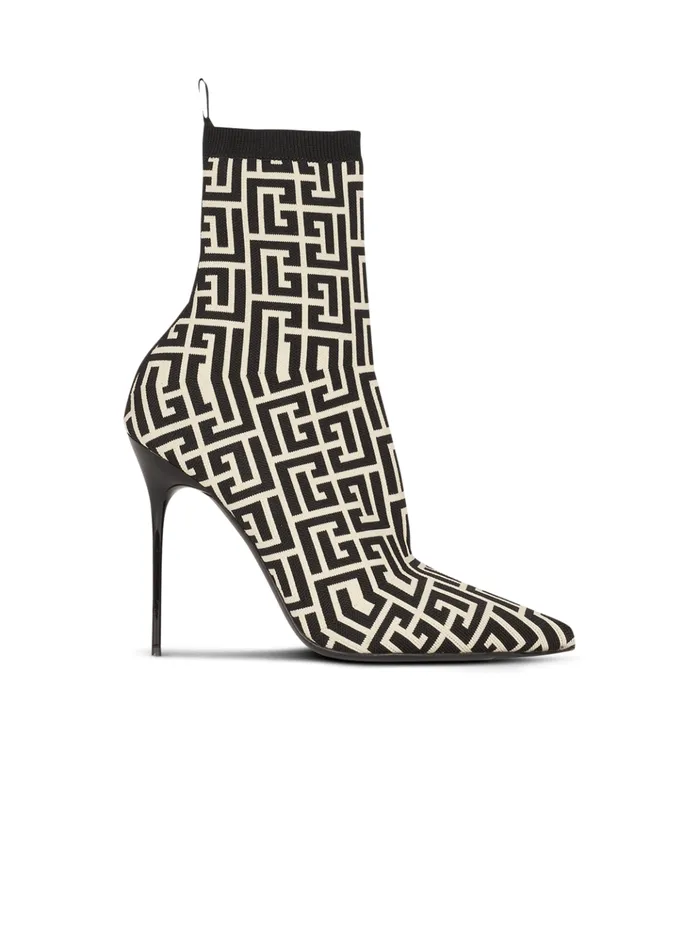 Stretch Knit Skye Ankle Boots With Monogram Black Women Balmain Boots