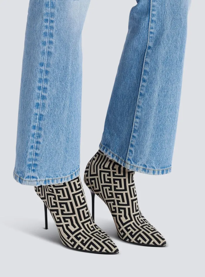 Stretch Knit Skye Ankle Boots With Monogram Black Women Balmain Boots