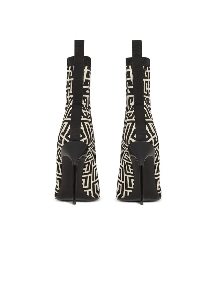 Stretch Knit Skye Ankle Boots With Monogram Black Women Balmain Boots